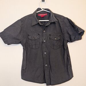 Kids Charcoal Button Down Short Sleeve Shirt Boys Size 7